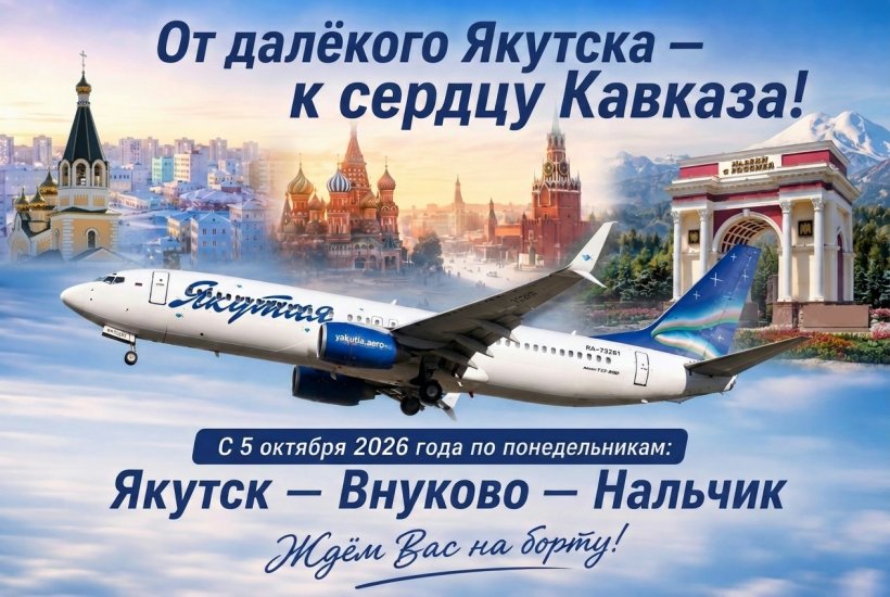 Авиакомпания «Якутия» открывает новый рейс Якутск – Москва – Нальчик и обратно
